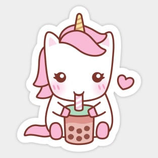 Cute Unicorn Loves Drinking Bubble Tea Sticker